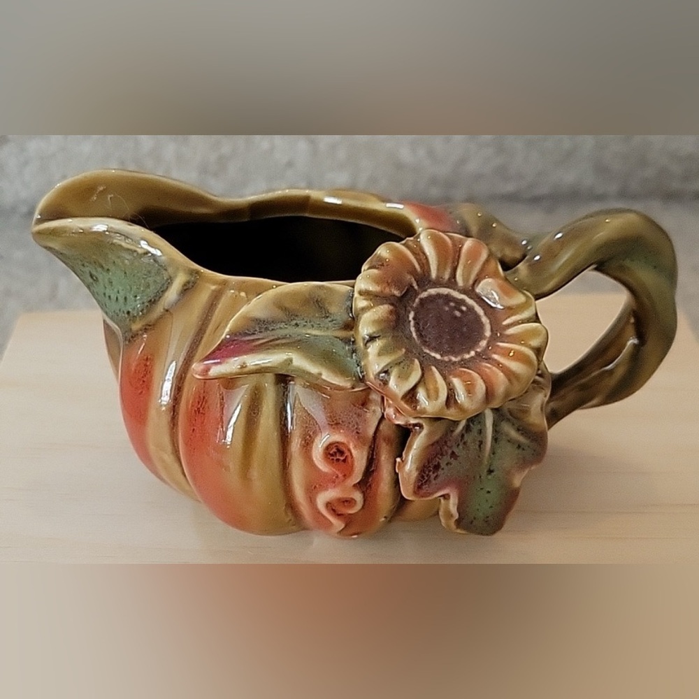Orange and Green Creamer Pitcher with Sunflower